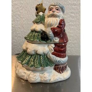 Vintage OCI 1990 Ceramic Santa Claus Christmas Tree Candy Dish Container 7" Tall